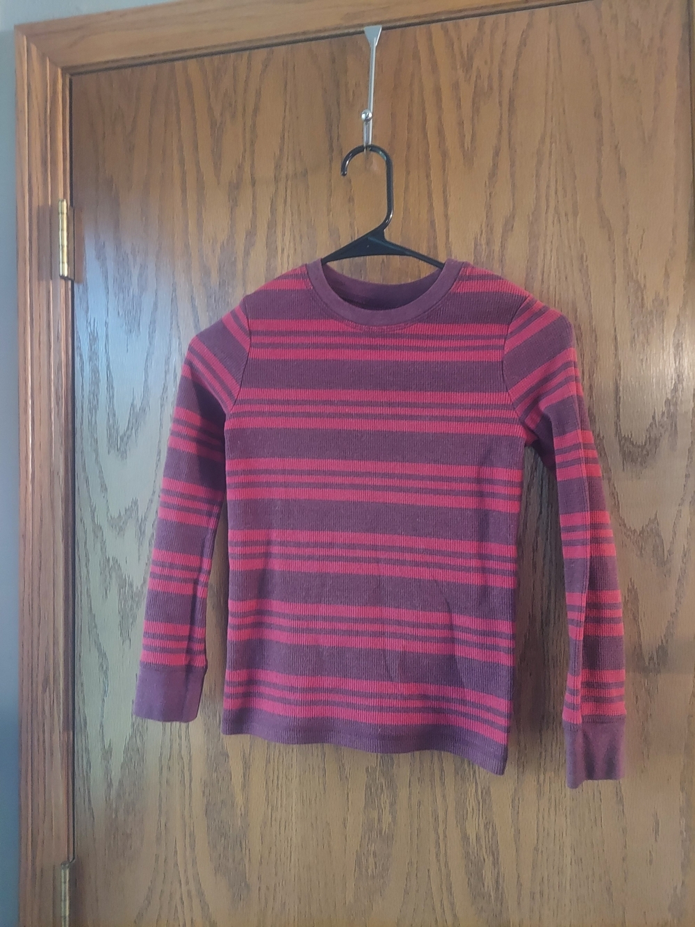 Jumping Beans Girls Red Burgundy Striped Waffle Knit Thermal Top Size 7